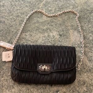 NWT Black Satin Quilted Chain Evening Bag